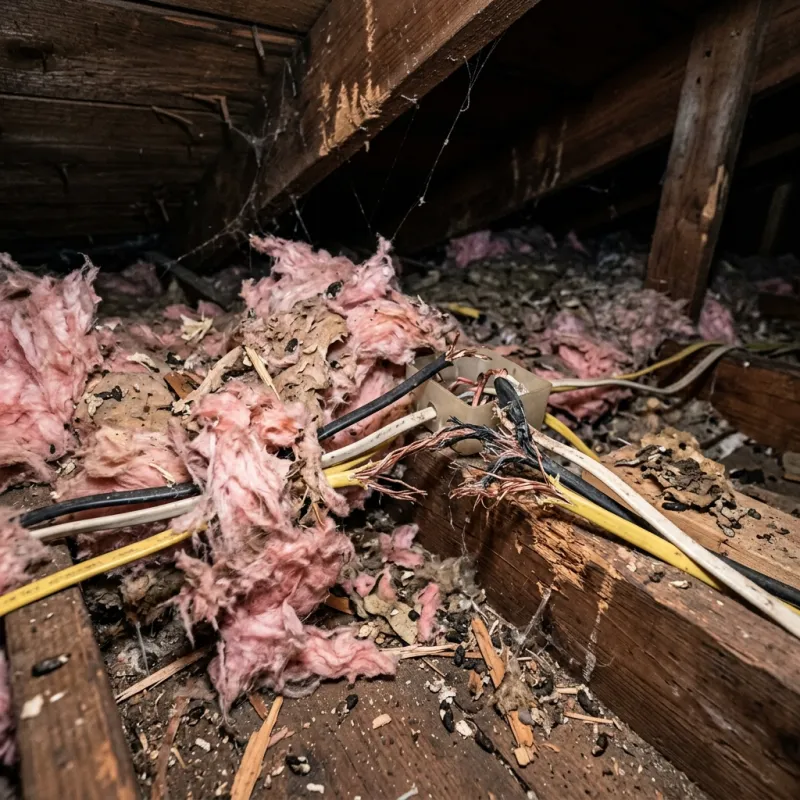 Contaminated ceiling insulation being assessed in a Connewarre roof space