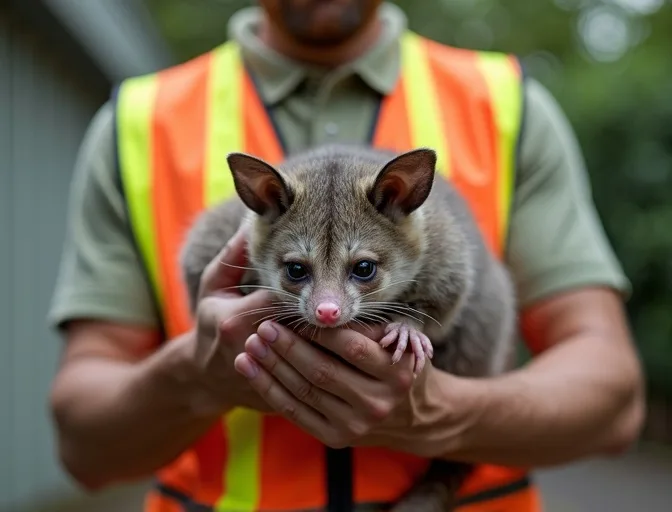 Animal handler safely recovering a deceased possum in Connewarre